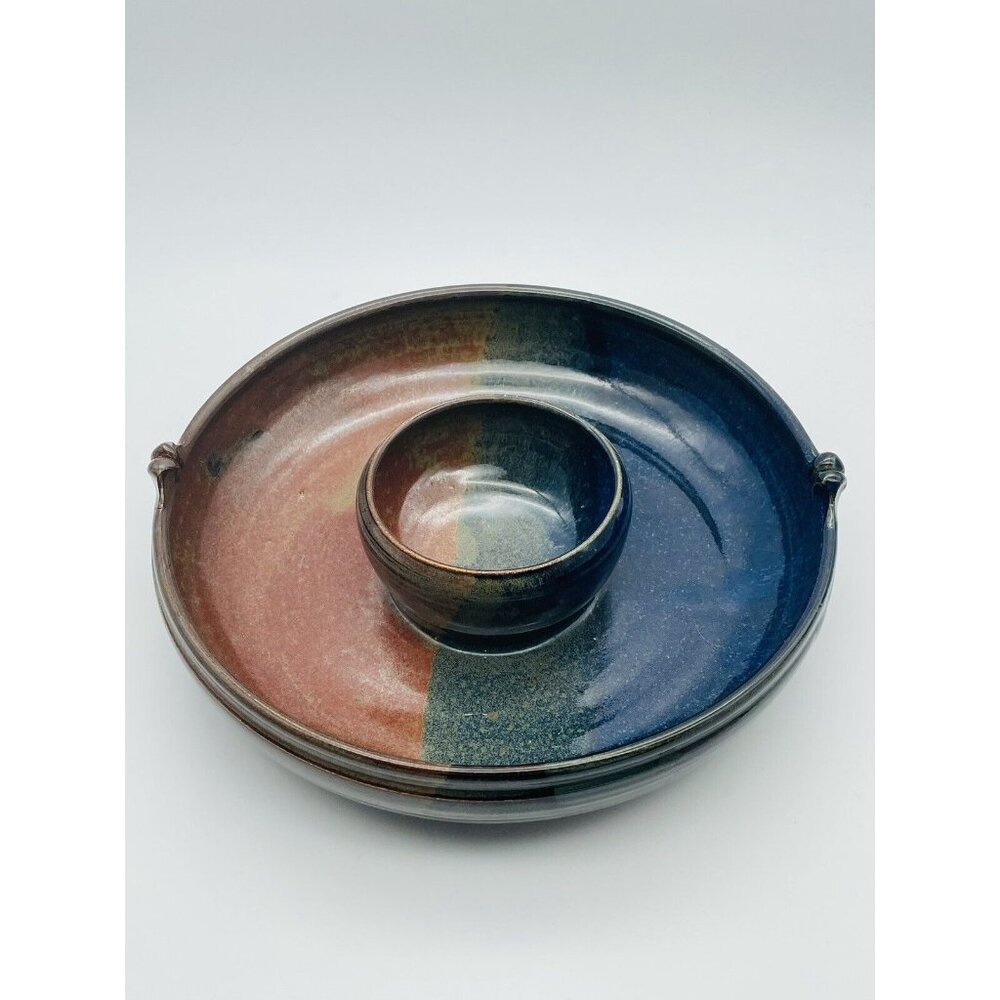 Mariella Owens Pottery Chip and Dip Bowl Red Green Blue